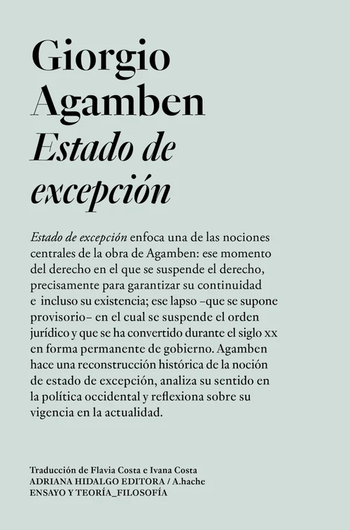 Portada de «Estado de excepción», de Giorgio Agamben