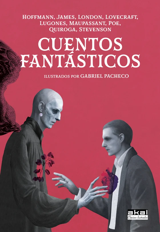 Portada de «Cuentos fantásticos», de Robert Louis Stevenson, Guy de Maupassant, Edgar Allan Poe, H. P. Lovecraft, Jack London, Henry James, E. T. A. Hoffmann